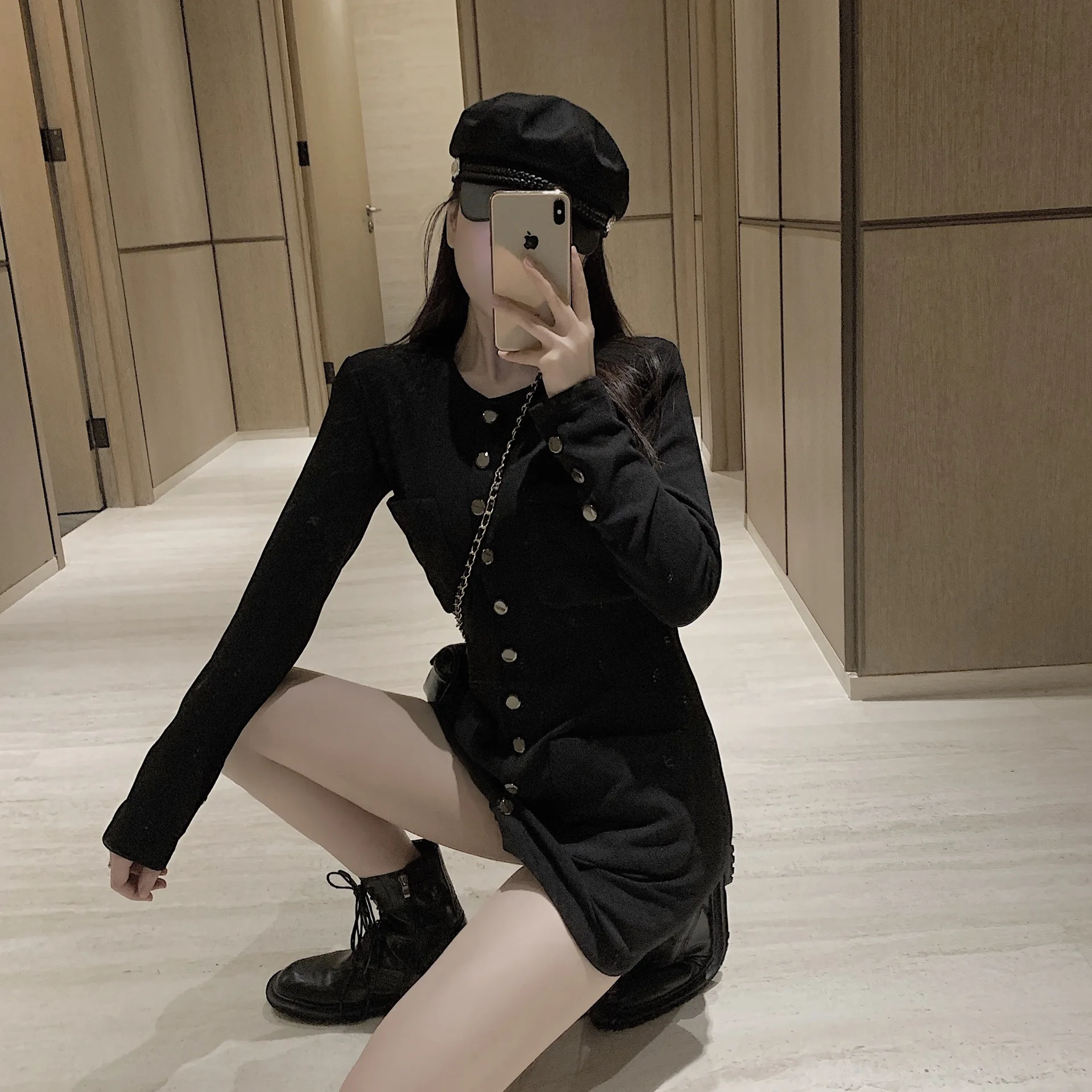 

Photo Shoot Dark Department Jacket Women's Autumn And Winter Waist Hugging Button Half-length Dress Women's Elegant