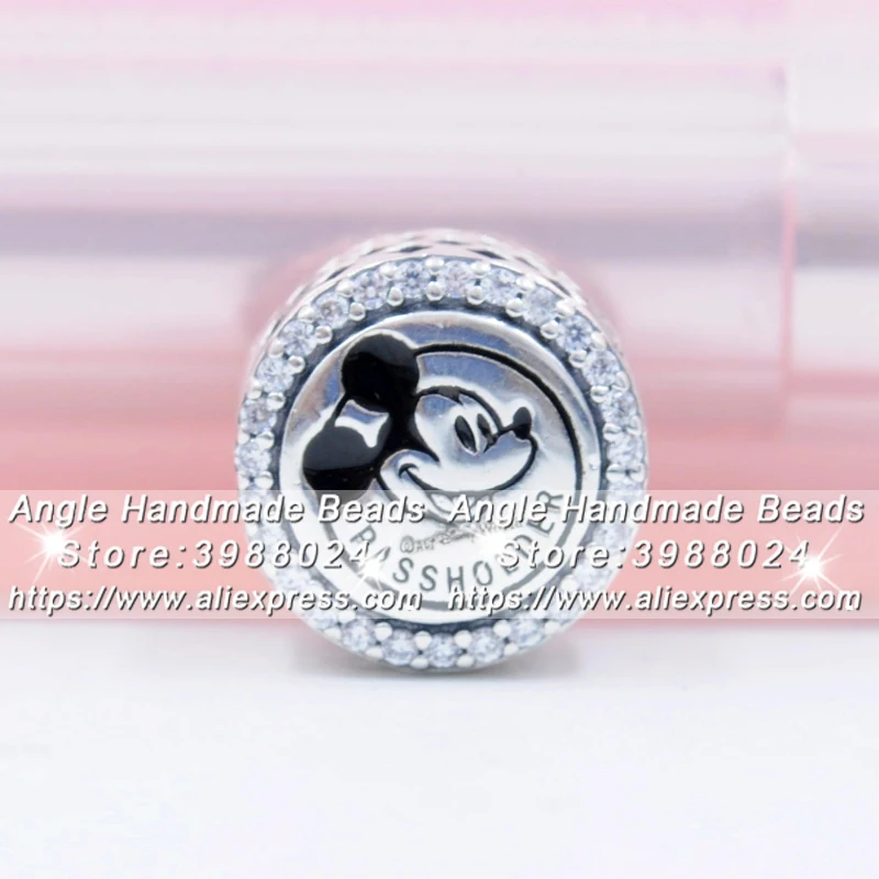 

925 Sterling Silver Dis ney World Mick ey Mous e PASSHOLDER With Enamel & Clear CZ Fit All European DIY Bracelets Necklaces