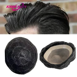 Male Human Hair Wig Fine Mono NPU Indian Human Hair Prosthesis 30mm Wave Toupee Hair System Hairpiece Natural Hairline With Grey