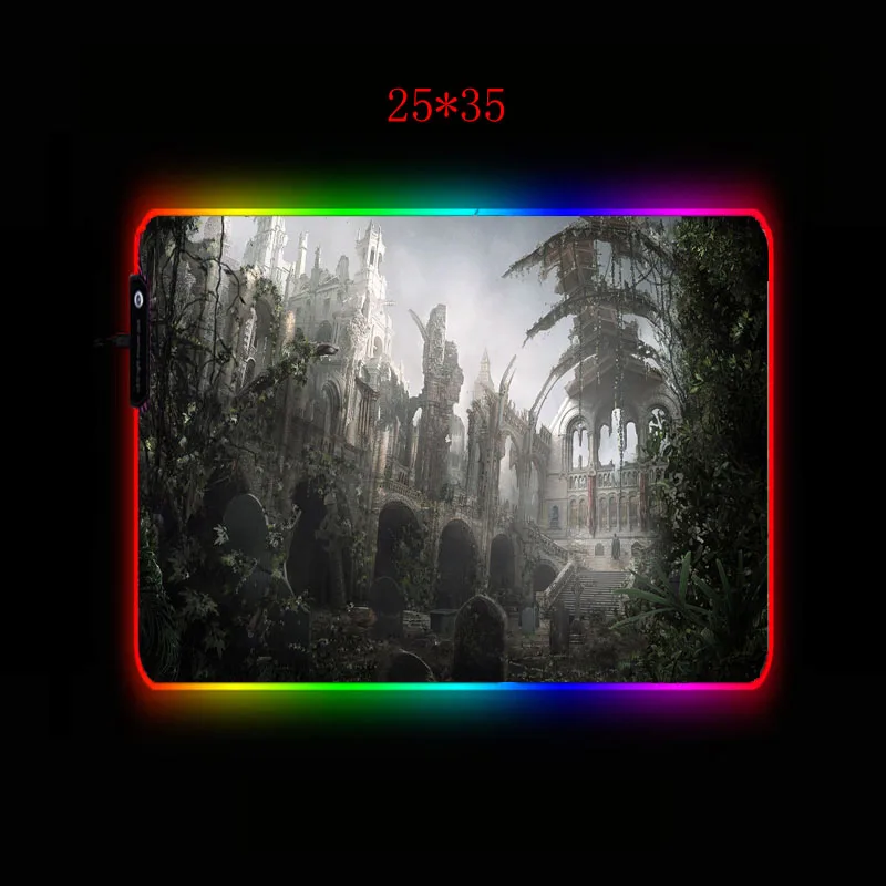 XGZ игровой коврик для мыши в стиле Фэнтези, городской пейзаж, RGB светодиодный светильник, коврик для мыши, компьютерный мягкий коврик для мыши, 7 цветная мышь, коврик для клавиатуры, Настольный коврик