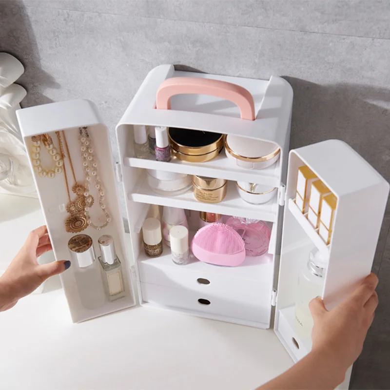 

Makeup Organizer Modern Jewelry Cosmetic Storage Display Boxes with Handle Waterproof Organizer FP8