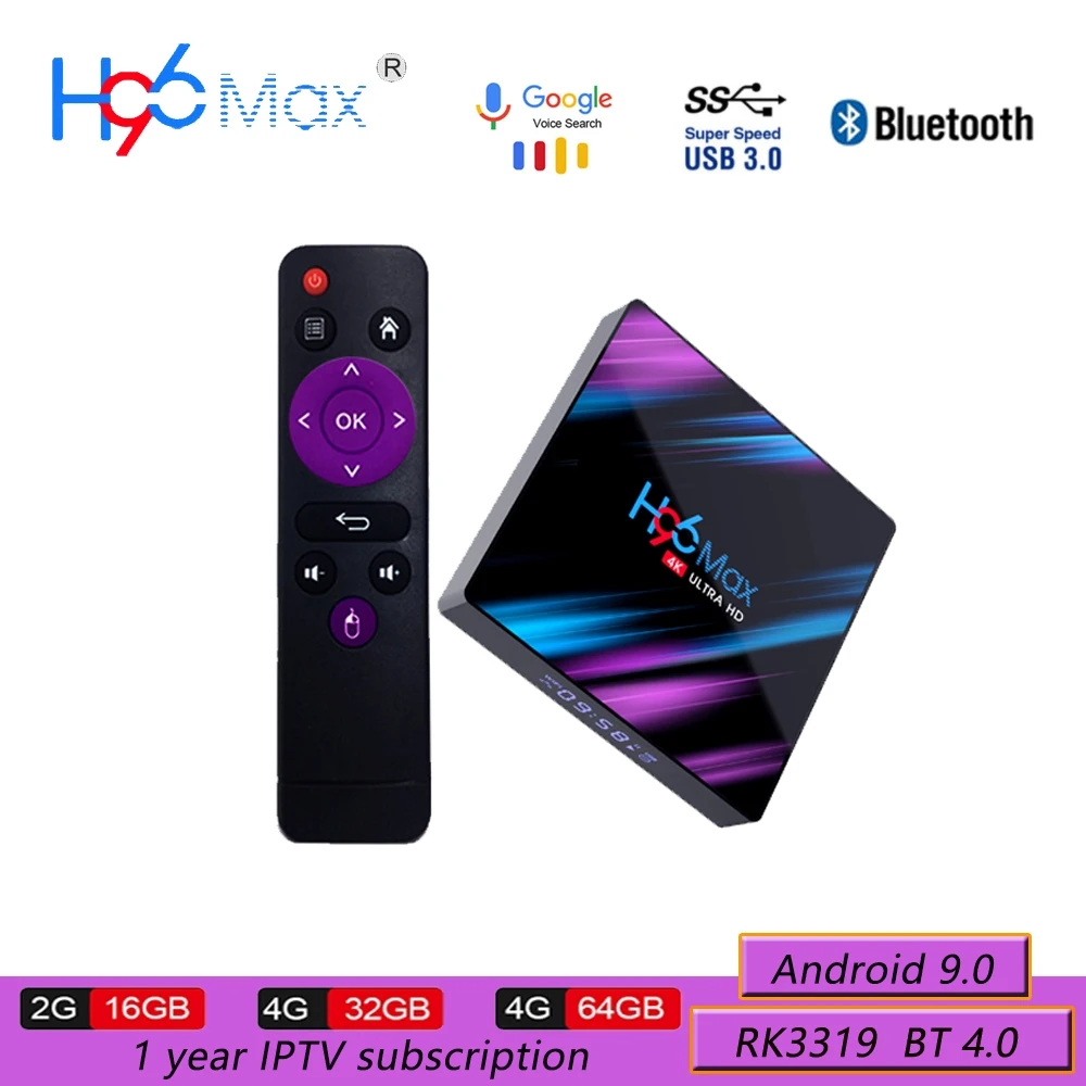 

Set Top TV Box 4G USB 3.0 Bluetooth 4.0 Android 9.0 OS 4 K 4096x2160 H96 max 3D Penta-Core Mali-450 RK3318 GPU 2.4G/5G