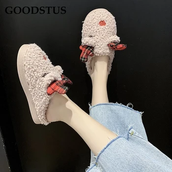 

GOODSTUS Winter Warm Home Ladies Fur Slippers Cute Animal Indoor Cotton Ladies Slippers Soft Memory Foam Couple Shoes