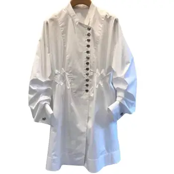 

2020 spring autumn fashion lantern sleeve blouse women slim single breasted top shirt