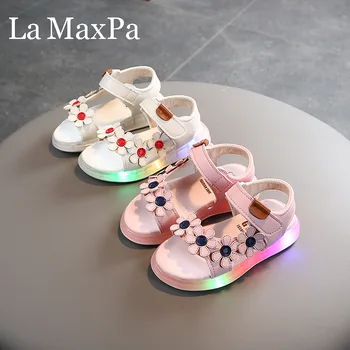 

2020 New Glowing Sandals Kids Sports Soft Casual Toddler Sandals Girls Flower Sandals for Baby Flat Children Beach Shoes