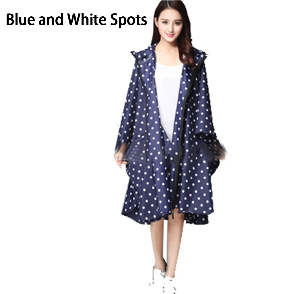 Blue White Spots EVA Взрослый дождевик Женский Стильный дождевик водонепроницаемый дождевик пончо плащ с капюшоном для пеших прогулок и туров модный дождевик - Цвет: Blue White Spots
