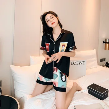 

New Fashion Short-sleeved Shorts Women's Home Casual Cardigan Lapel Pajamas Temperament Simple Pajamas Suit