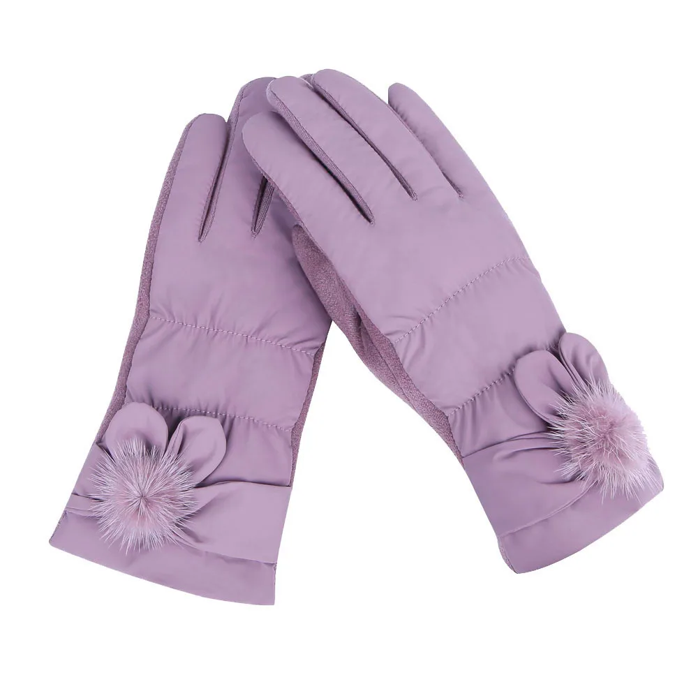 Purple Женские зимние перчатки, твердые волосы, плюс бархат, теплые ветрозащитные уличные перчатки, спортивные лыжные перчатки, guantes invierno luvas de inverno - Цвет: Purple