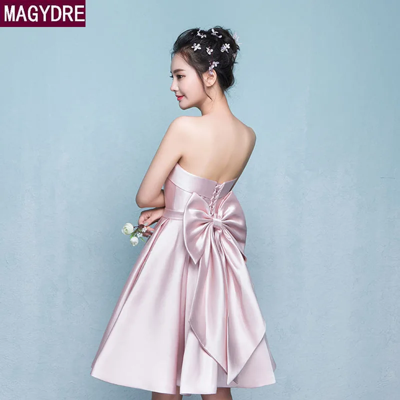 Magydre розовые короткие платья для невесты без бретелек без рукавов мини-платье подружки невесты с бантом вечерние платья