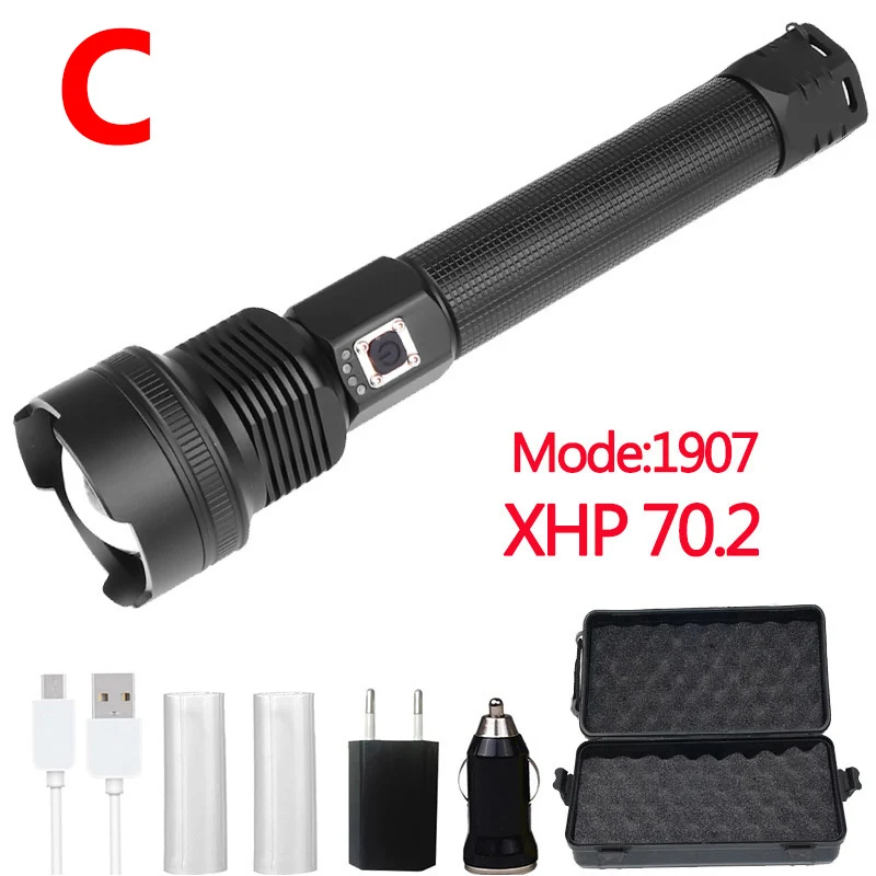 Package C Самый мощный XHP90 светодиодный фонарик XLamp Zoom Torch XHP70.2 USB Перезаряжаемый тактический фонарь 18650 или 26650 Кемпинг Охота лампа - Испускаемый цвет: Package C