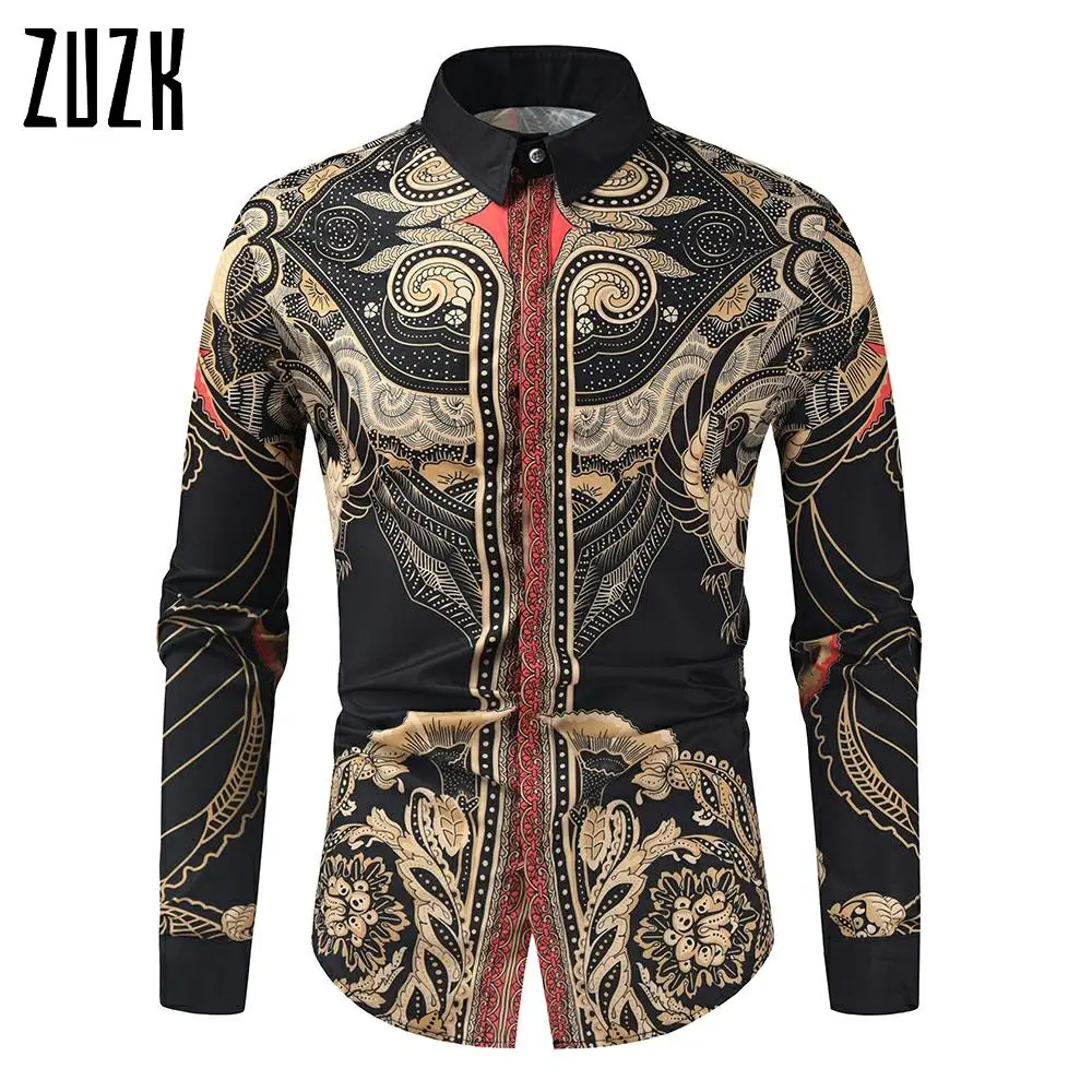 

Baroque Blouse Luxury New Men Shirt Long Sleeve Slim Fit Camisa Social Chemise Homme Korean Clothes Mens Harajuku Shirt 4XL