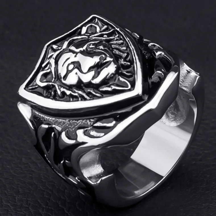 

Vintage Domineering Lion Head Shield Shape Ring for Men Gothic Steampunk Party Jewelry Gift for Male