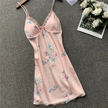 

Nightgowns Sleepshirts Floral Sleepwear Sexy Home Dress Spaghetti Strap Nightdress Sleep & Lounge Nightgown Female H979