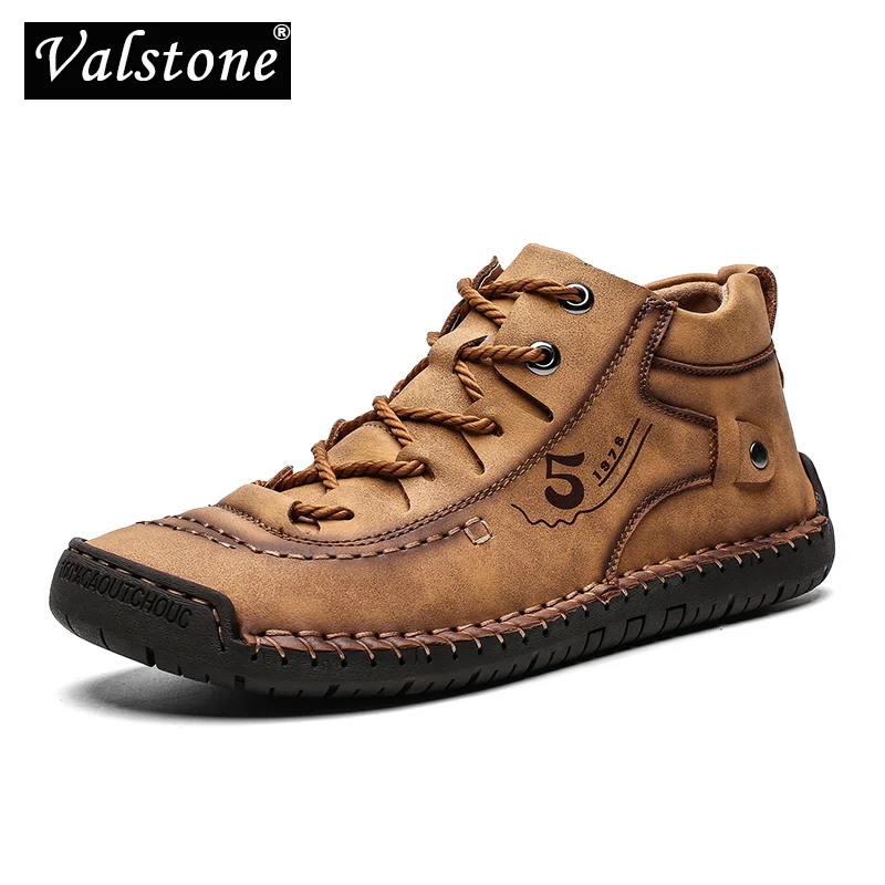 Men Boots Sneakers Handmade Shoes Vintage Spring Retro Lace-Up Medium Microfiber Valstone