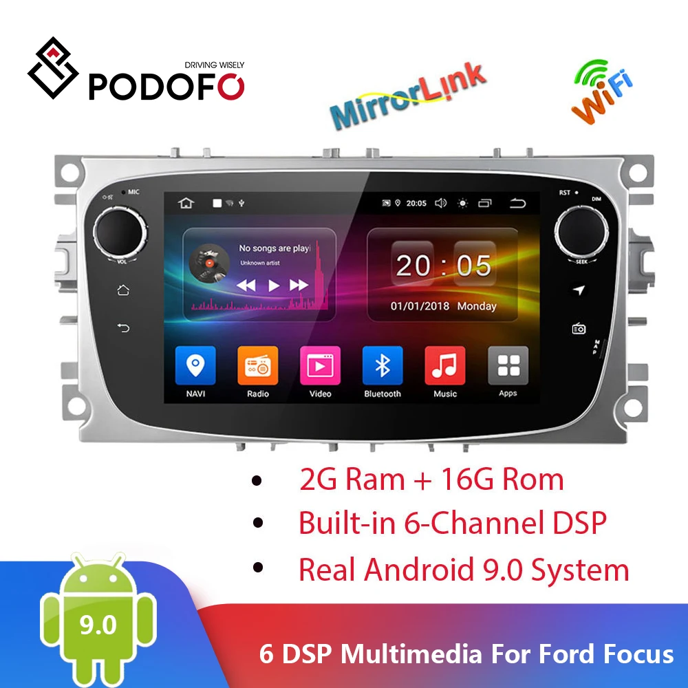Perfect Podofo 2 Din Android 9.0 Car Radio GPS 7 Inch 6 DSP Multimedia For Ford  Focus 2 Mondeo Galaxy Kuga C-MAX S-MAX Car Stereo 0