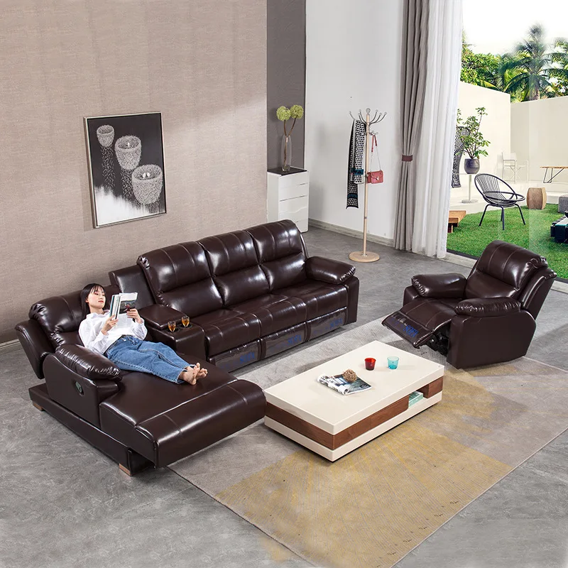 recliner leather sofa combination head modern simple set living room furniture |