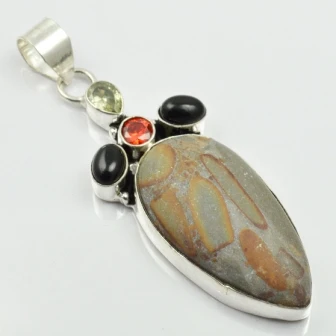 Mookaite &amp Black Onyx Green Amethysts Подвеска Серебряное покрытие над медью 65 мм P2745 | Украшения
