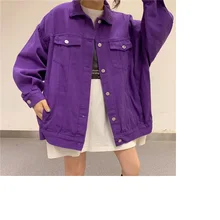 Streetwear Oversize Denim Jacket For Women Casual Candy Color Purple Bomber Jeans Coat BF Style Loose Outwear tops A9023 Coats