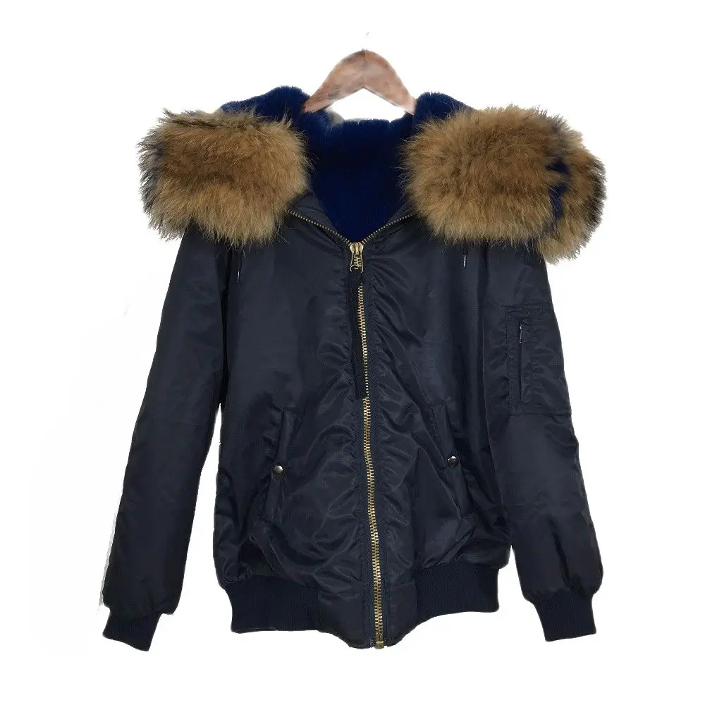 

Темно-синее ветрозащитное короткое пальто Fabic, синяя зимняя куртка-бомбер с подкладкой из искусственного меха для мужчин с уникальным меховым воротником