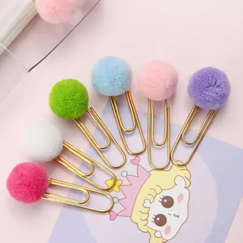 

6Pcs Cute Hairball Paper Clip Binder Clamp Holder Bookmark Office Stationery Hairball design, the shape is cute and lovely.