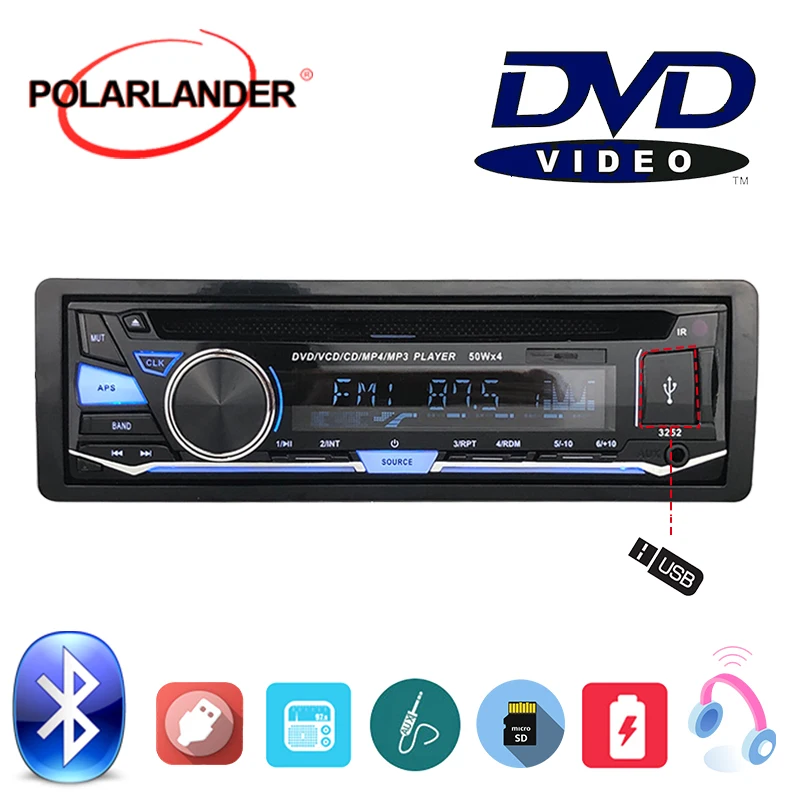 BT Bluetooth автомобильное радио стерео 1 DIN Съемная панель аудио Музыка CD DVD MP3 плеер FM