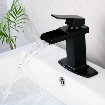 

Oil Rubbed Bronze Bathroom Faucet Waterfall Spout Black Sink Faucet Hot and Cold Bathtub Basin Mixer Tab SKU97802313