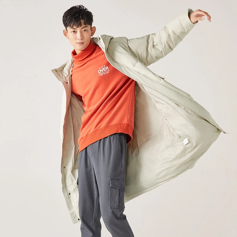 SEMIR, мужской пуховик, свободный,, зима, новая Корейская версия, длинное пальто, повседневное, с капюшоном, толстое, утиный пух, пальто - Цвет: Rice white