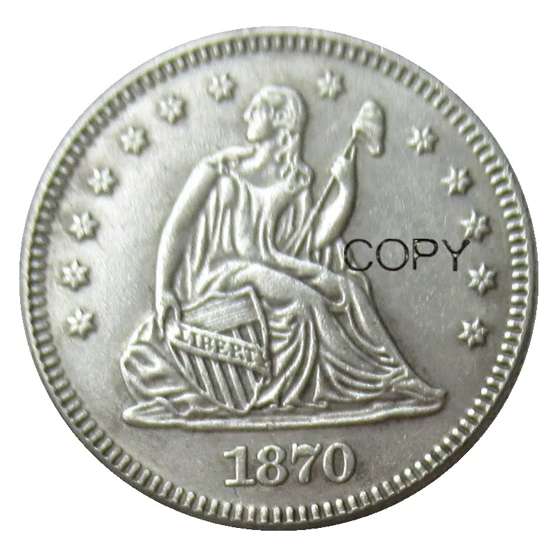 

США 1870 1870-CC, копия монеты «Сидящая свобода», разные Мятные, посеребренные, 25 центов