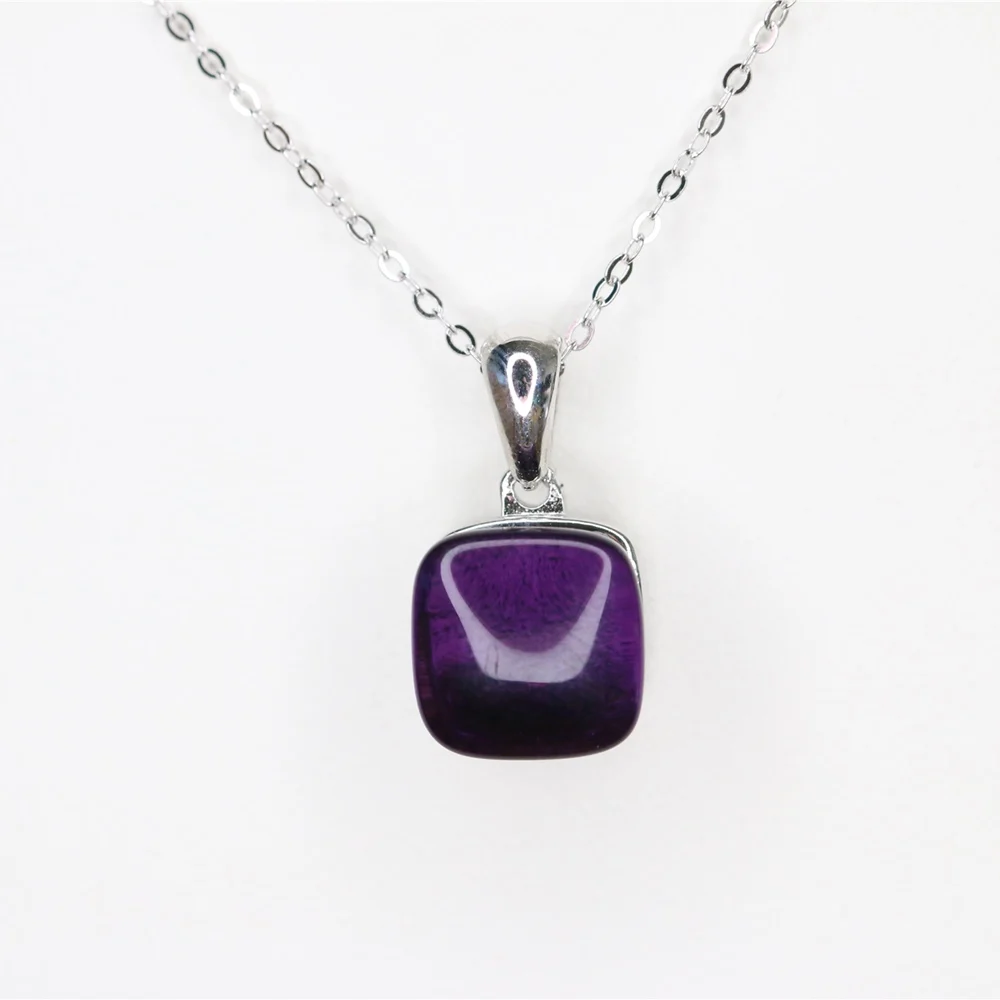 dark purple Серебряная Подвеска из серебра 925 пробы квадратная цветная кошачий глаз опал розовый синий белый карамельный камень кулон ожерелье Горячие ювелирные изделия для женщин и девушек - Окраска металла: dark purple