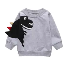 Темпераментная футболка для маленьких мальчиков, Осенний корейский хлопковый джемпер с круглым вырезом и длинными рукавами с принтом динозавра
