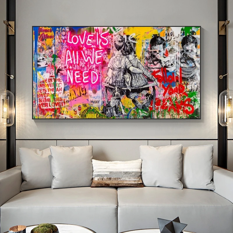 Graffiti Street Art Banksy Love Is All We Need Canvas Paintings Poster Print Wall for Living Room Home Decor (No Frame) | Дом и сад
