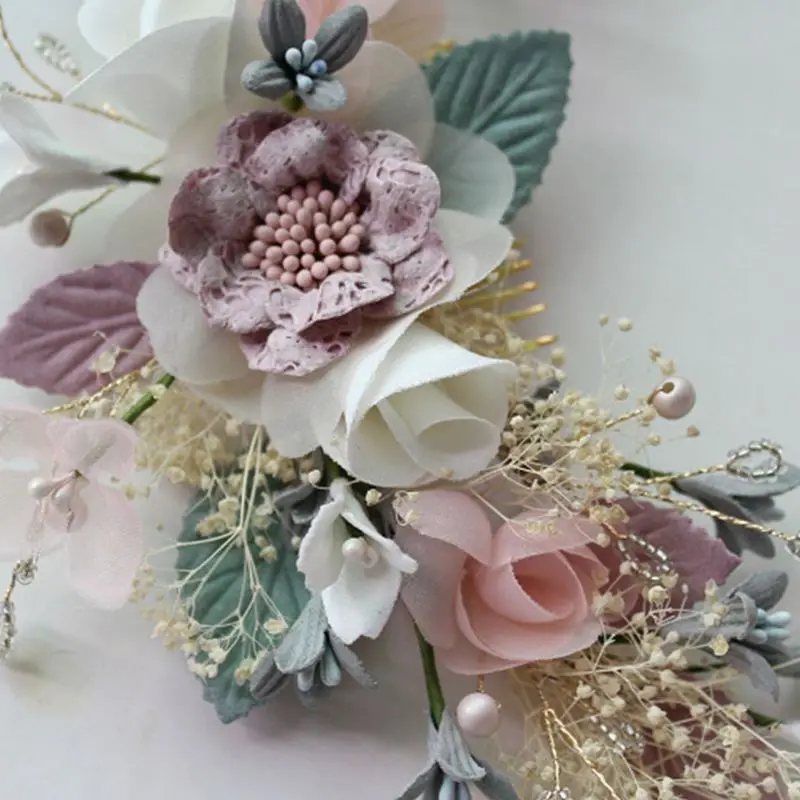 Свадебная Корона из искусственных цветов повязка на голову имитация жемчуга Бисероплетение венок лента бант банкет вечерние волосы расческа заколка