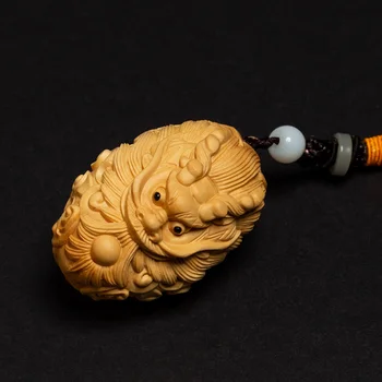 

Boxwood 6cm Chinese Dragon Sculpture Wood Statue Lucky Chinese Dragon Feng Shui Pendant Home Decor