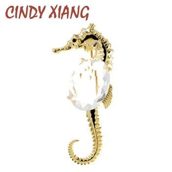 

CINDY XIANG New Arrival Crystal Seahorse Brooches For Women Animal Fashion Sweater Pin Brooch Simple Design High Quality