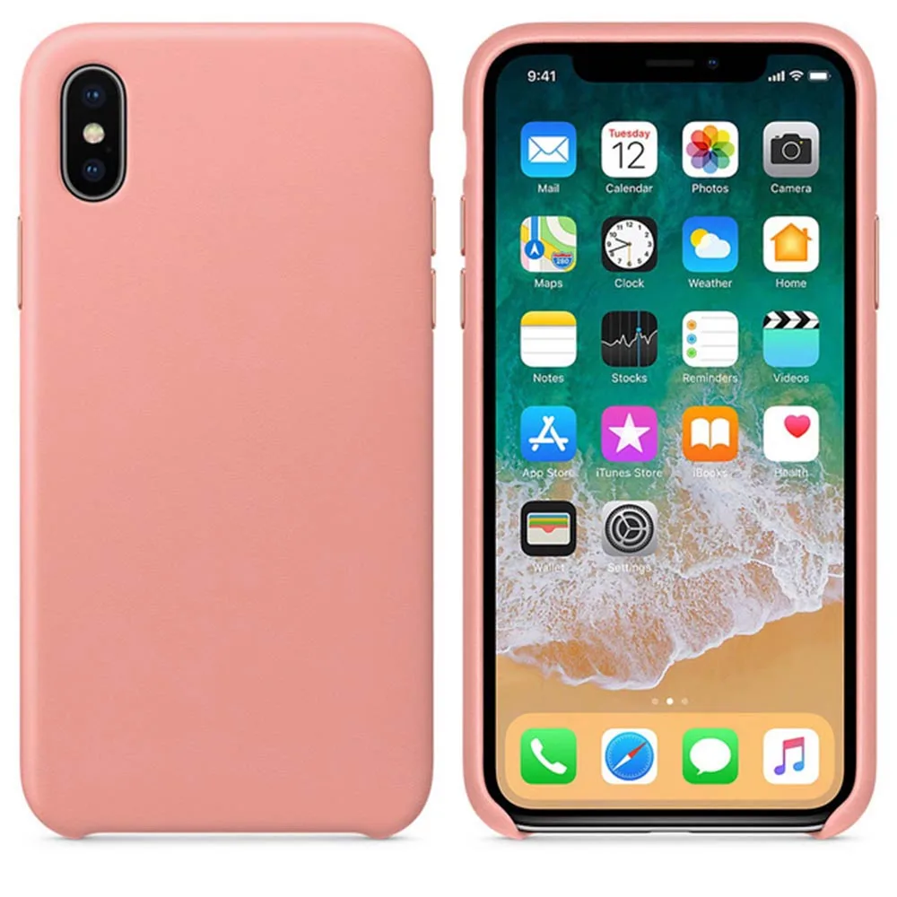 Официальный чехол из натуральной кожи для iphone 7 8 plus X XS XR XS MAX чехол из натуральной кожи с розничной посылка - Цвет: Розовый