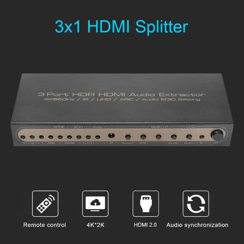 3 в 1 HDMI коммутатор 4K сплиттер аудио конвертер 3 порта 8bit YcbCR4: 4: 4 18 Гбит/с HDMI аудио экстрактор коммутатор