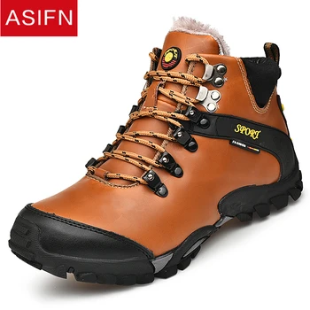 

ASIFN Men Winter Boots Shoes Male Leather Sneakers Warm Cotton Man Work Snow Ankle Shoes Footwear High Top Boots