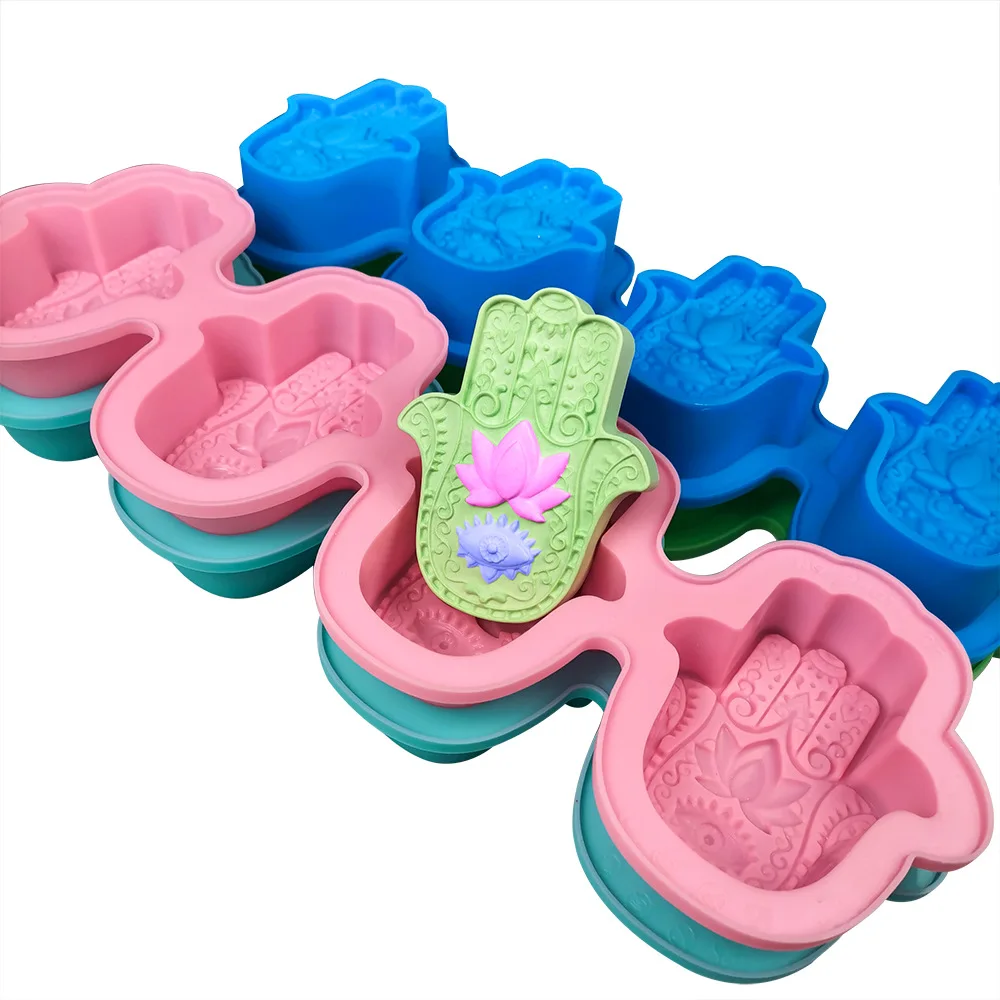 

4 Cavities Hand of Fatima Candle Soap Silicone Mold Eye of God Hand Lotus in the Palm DIY Aromatherapy Plaster Crafts Mould