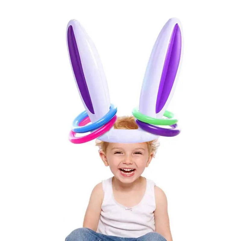 

1 Set Inflatable Toy Easter Bunny Inflatable Rabbit Ears Hat Inflatable Ring For Bunny Party Game Kids Outdoor Ferrule Toy