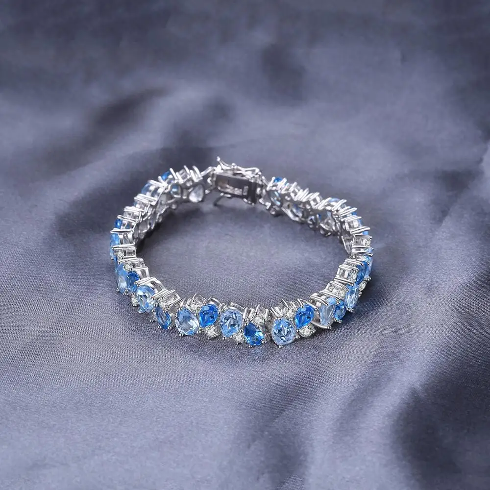 JewelryPalace Роскошные 23ct Multi Лондон Голубой Топаз Ссылка Теннисный Браслет Настоящее Стерлингового Серебра 925 ювелирных изделий Для Женщин Партии Подарок