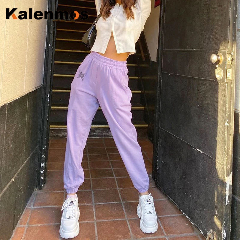 KALENMOS Sweatpants Women Embroidery 