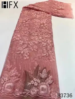 

HFX Nigerian lace fabric 2020 high quality lace French African Heavy Beaded lace fabric Handmade for Wedding Bridal Dress F3736
