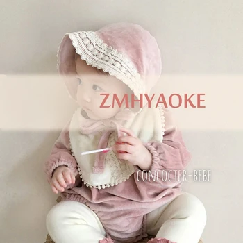 

ZMHYAOKE 2020 Baby Girl Clothes Doll Collar Printing Fart Teddy Climbing Clothes Spring Autumn Dot Triangle Newborn Romper