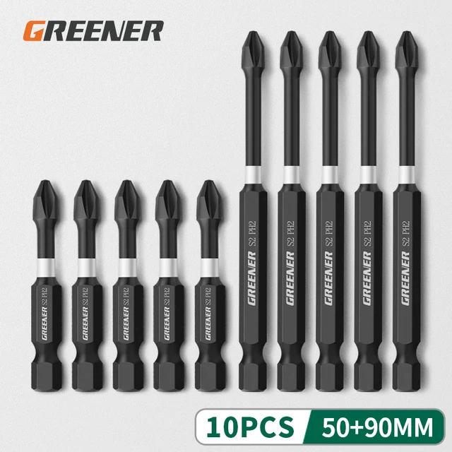 Greener Impact Strong Magnetic Batch Head Cross High Hardness Hand Drill Bit Screw Electric Screwdriver Set 50 65 70 90 150mm 50 90mm 10pcs