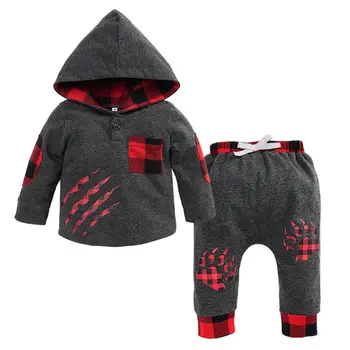 

Emmababy Toddler Baby Boy Girls Clothes Autumn Long Sleeve Patchwork Warm Hooded Sweatshirt+Pants Outfit Set 0-24M