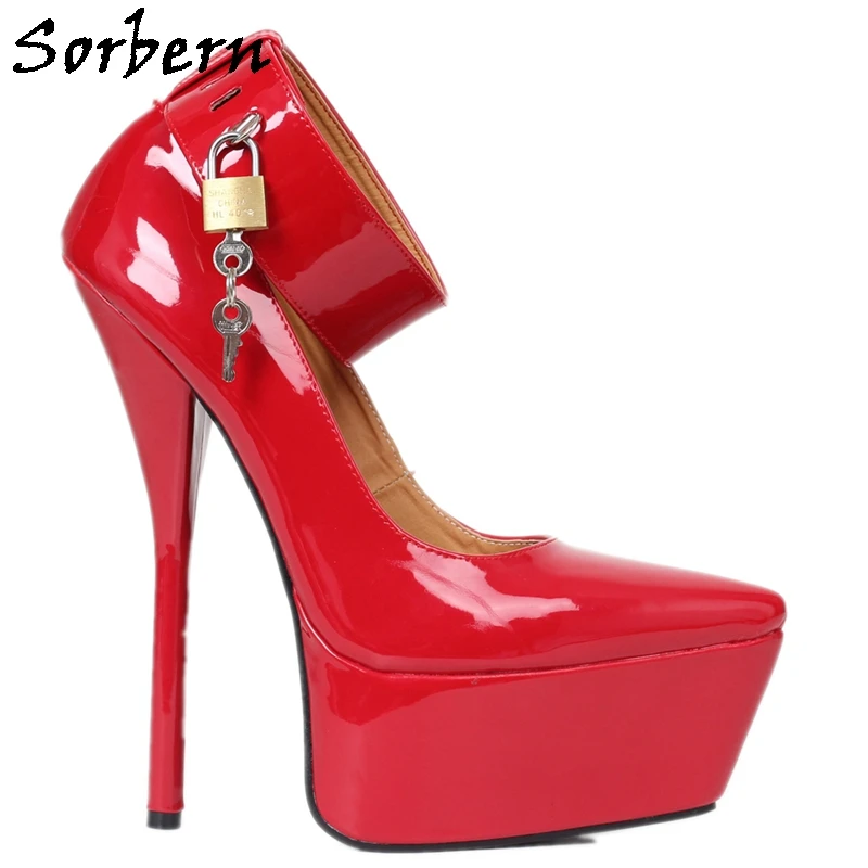 

Sorbern Lockable Ankle Strap Women Pump Shoes For Cross Dresser Platform 7 Inch Pointy Toes Humiliate Couple Shoe Lady