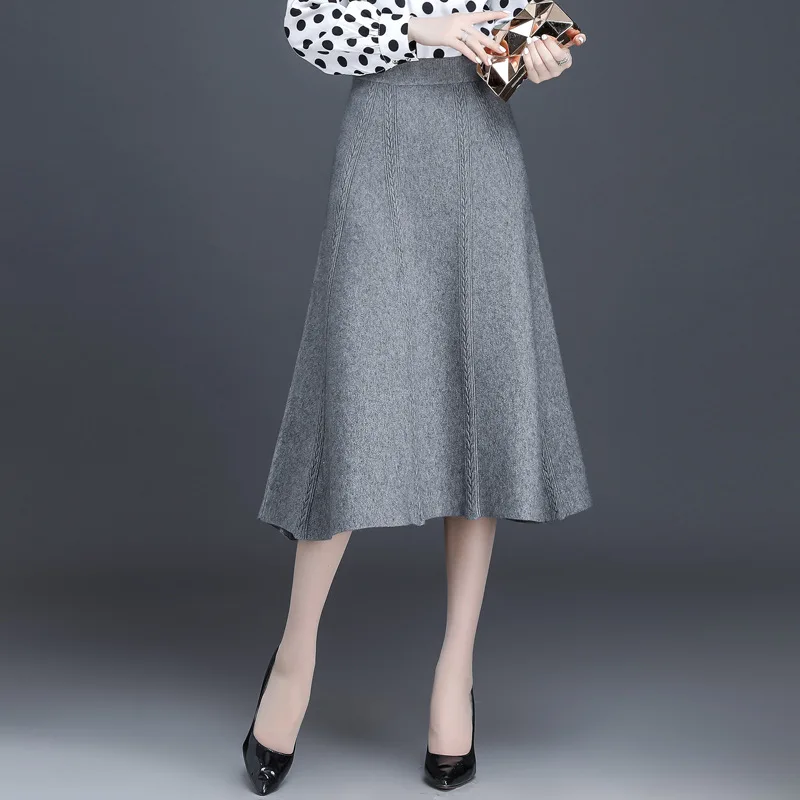 Faldas mujer moda новая длинная юбка женская осенняя и зимняя юбка с надписью Женская трикотажная шерстяная плиссированная юбка Толстая Jupe femme - Цвет: Azr7708 gray