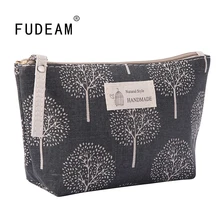 FUDEAM Soft Canvas Bear Tree Print Pattern borsa da viaggio per donna articoli da toeletta organizza simpatici sacchetti cosmetici borse per trucco portatili