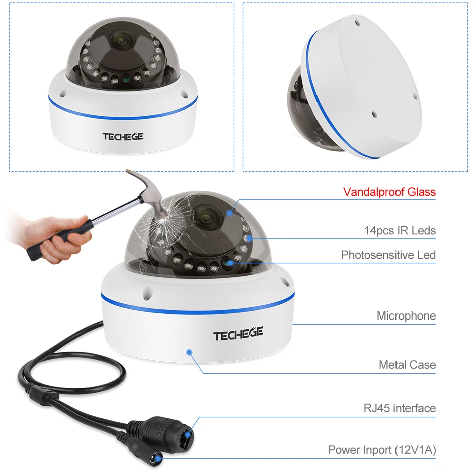 Комплект охранной системы видеонаблюдения Techege H.265 4 канала 1080P POE NVR 2 МП IP камера