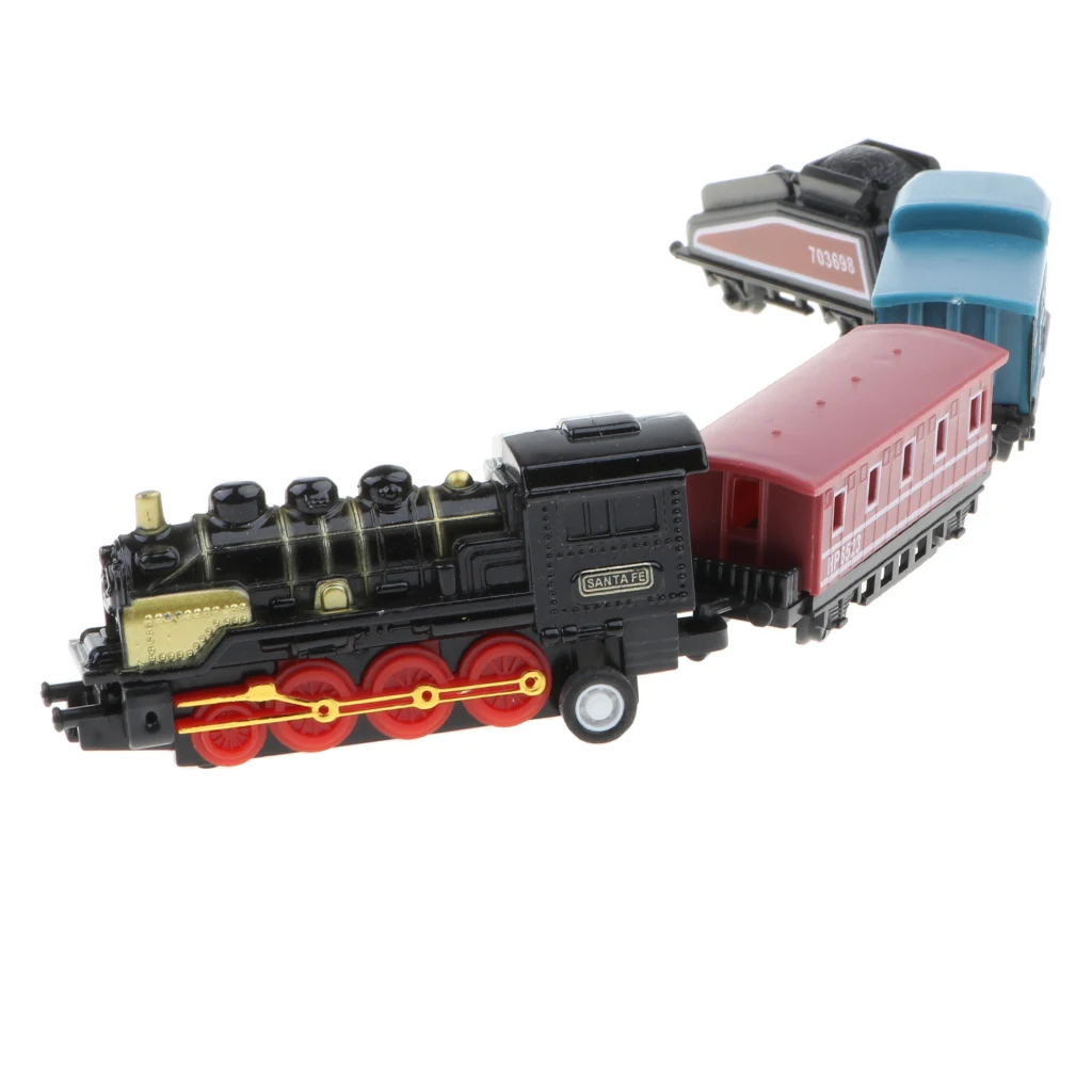 Black Mini Alloy Diecast Retro Steam Train Pull Back Car Toy Set for Kids Boys, Party Favors